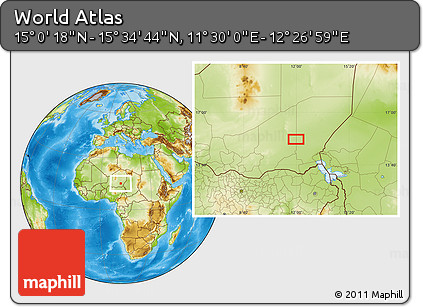 Physical Location Map of the Area around 15° 17' 31" N, 11° 58' 29" E