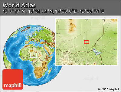 Physical Location Map of the Area around 15° 17' 31" N, 11° 58' 29" E