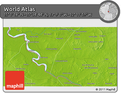 Physical 3D Map of the Area around 15° 17' 31" N, 12° 40' 30" W