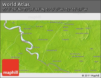 Physical 3D Map of the Area around 15° 17' 31" N, 12° 40' 30" W