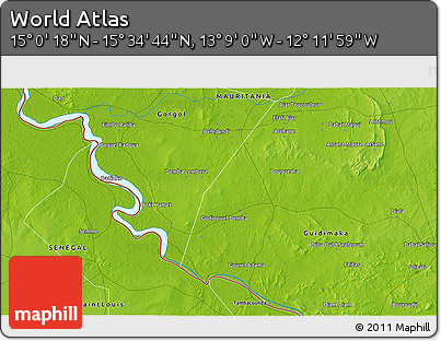 Physical 3D Map of the Area around 15° 17' 31" N, 12° 40' 30" W
