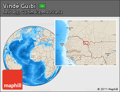 Shaded Relief Location Map of Vindé Guibi