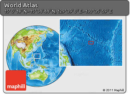 Physical Location Map of the Area around 15° 17' 31" N, 130° 7' 30" E