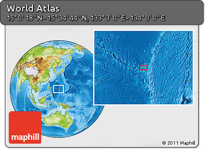 Physical Location Map of the Area around 15° 17' 31" N, 133° 31' 30" E