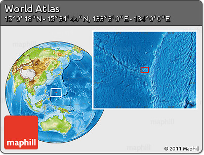 Physical Location Map of the Area around 15° 17' 31" N, 133° 31' 30" E