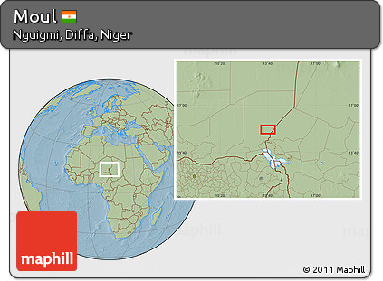 Savanna Style Location Map of Moul, hill shading