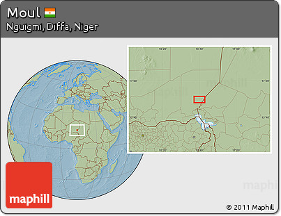 Savanna Style Location Map of Moul, hill shading