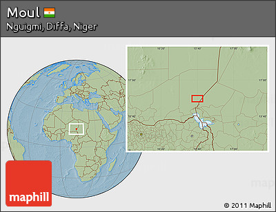 Savanna Style Location Map of Moul, hill shading