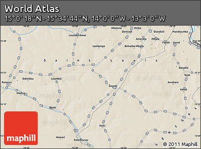 Shaded Relief Map of the Area around 15° 17' 31" N, 13° 31' 30" W