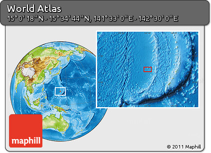 Physical Location Map of the Area around 15° 17' 31" N, 142° 1' 30" E