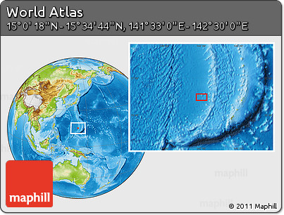 Physical Location Map of the Area around 15° 17' 31" N, 142° 1' 30" E
