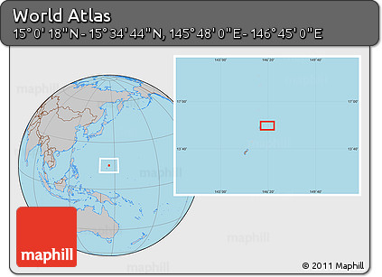 Gray Location Map of the Area around 15° 17' 31" N, 146° 16' 30" E