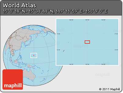 Gray Location Map of the Area around 15° 17' 31" N, 149° 40' 30" E