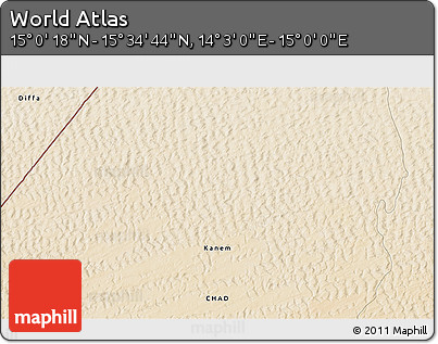 Satellite 3D Map of the Area around 15° 17' 31" N, 14° 31' 30" E