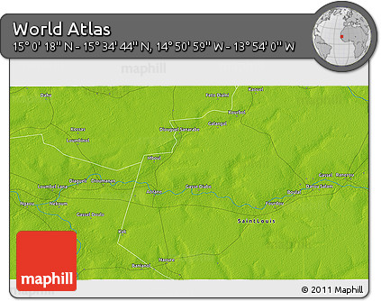 Physical 3D Map of the Area around 15° 17' 31" N, 14° 22' 30" W