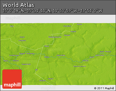 Physical 3D Map of the Area around 15° 17' 31" N, 14° 22' 30" W