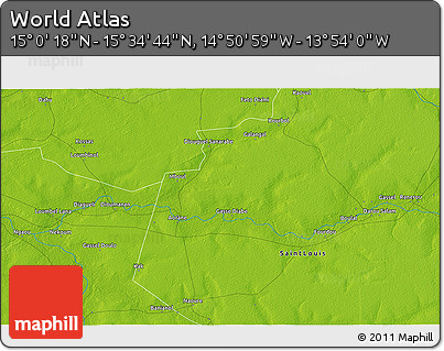Physical 3D Map of the Area around 15° 17' 31" N, 14° 22' 30" W