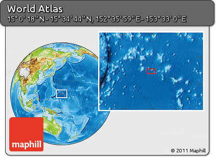 Physical Location Map of the Area around 15° 17' 31" N, 153° 4' 29" E