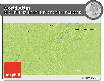 Physical 3D Map of the Area around 15° 17' 31" N, 17° 55' 29" E