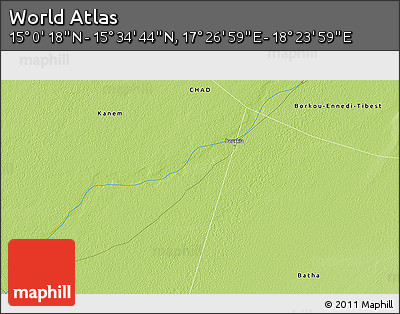 Physical 3D Map of the Area around 15° 17' 31" N, 17° 55' 29" E
