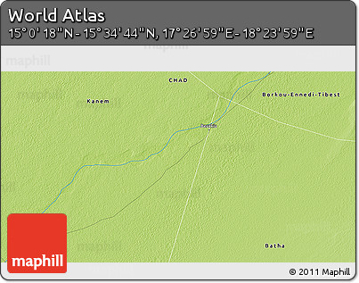 Physical 3D Map of the Area around 15° 17' 31" N, 17° 55' 29" E
