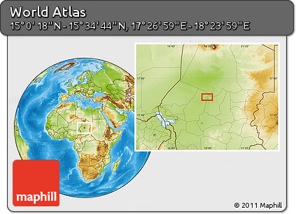 Physical Location Map of the Area around 15° 17' 31" N, 17° 55' 29" E