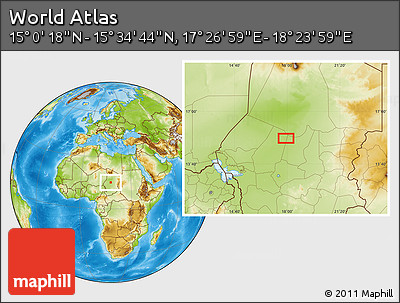 Physical Location Map of the Area around 15° 17' 31" N, 17° 55' 29" E