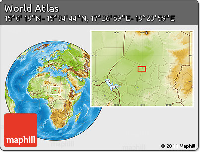 Physical Location Map of the Area around 15° 17' 31" N, 17° 55' 29" E