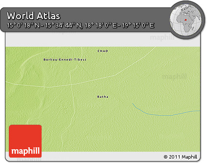 Physical 3D Map of the Area around 15° 17' 31" N, 18° 46' 29" E