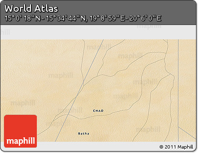 Satellite 3D Map of the Area around 15° 17' 31" N, 19° 37' 30" E
