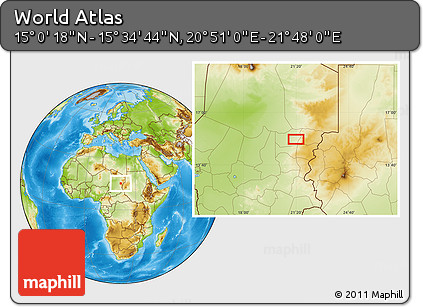 Physical Location Map of the Area around 15° 17' 31" N, 21° 19' 30" E