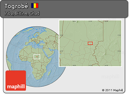 Savanna Style Location Map of Togrobé, hill shading