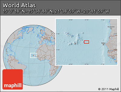 Gray Location Map of the Area around 15° 17' 31" N, 21° 10' 29" W, hill shading