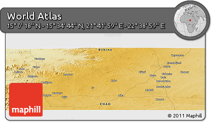 Physical Panoramic Map of the Area around 15° 17' 31" N, 22° 10' 29" E