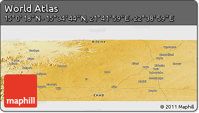 Physical Panoramic Map of the Area around 15° 17' 31" N, 22° 10' 29" E