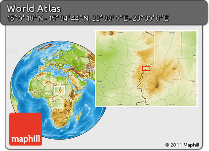 Physical Location Map of the Area around 15° 17' 31" N, 23° 1' 29" E