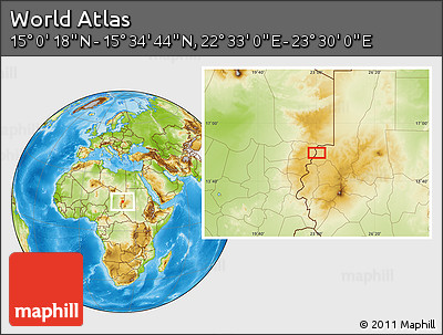 Physical Location Map of the Area around 15° 17' 31" N, 23° 1' 29" E