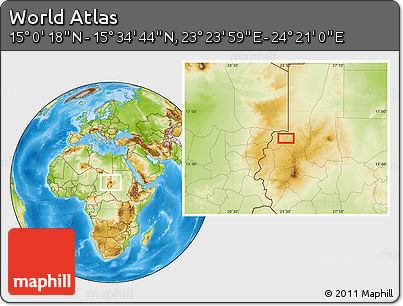 Physical Location Map of the Area around 15° 17' 31" N, 23° 52' 30" E