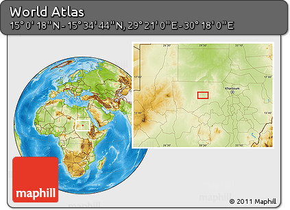 Physical Location Map of the Area around 15° 17' 31" N, 29° 49' 30" E