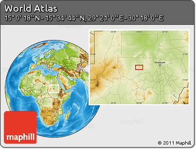 Physical Location Map of the Area around 15° 17' 31" N, 29° 49' 30" E