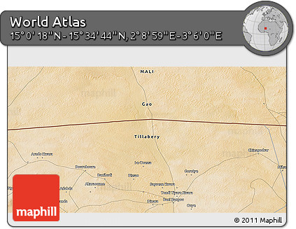 Satellite 3D Map of the Area around 15° 17' 31" N, 2° 37' 30" E