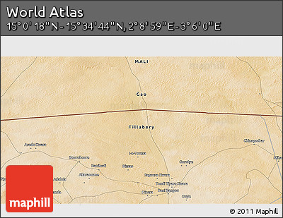 Satellite 3D Map of the Area around 15° 17' 31" N, 2° 37' 30" E