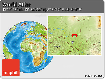 Physical Location Map of the Area around 15° 17' 31" N, 2° 37' 30" E