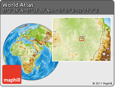 Physical Location Map of the Area around 15° 17' 31" N, 32° 22' 30" E