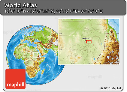 Physical Location Map of the Area around 15° 17' 31" N, 33° 13' 30" E
