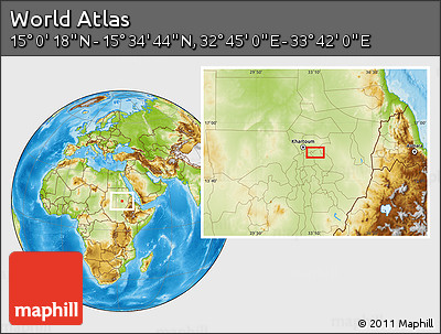 Physical Location Map of the Area around 15° 17' 31" N, 33° 13' 30" E