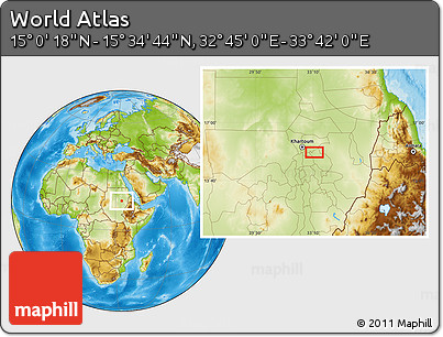 Physical Location Map of the Area around 15° 17' 31" N, 33° 13' 30" E