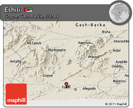 Shaded Relief Panoramic Map of Eshili