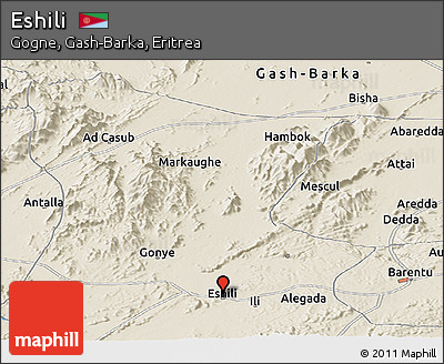 Shaded Relief Panoramic Map of Eshili