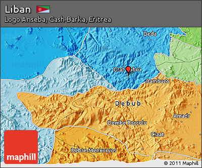 Political 3D Map of Liban
